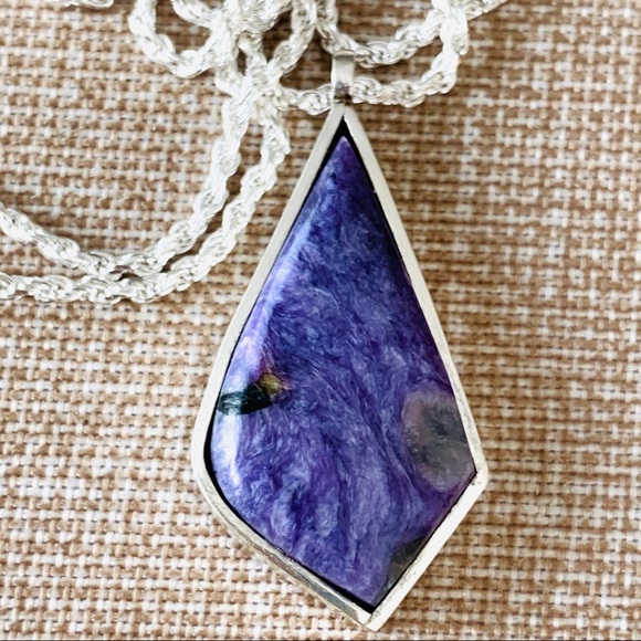 Silver Set Russian Charoite Pendant and Chain - Picture 10 of 10
